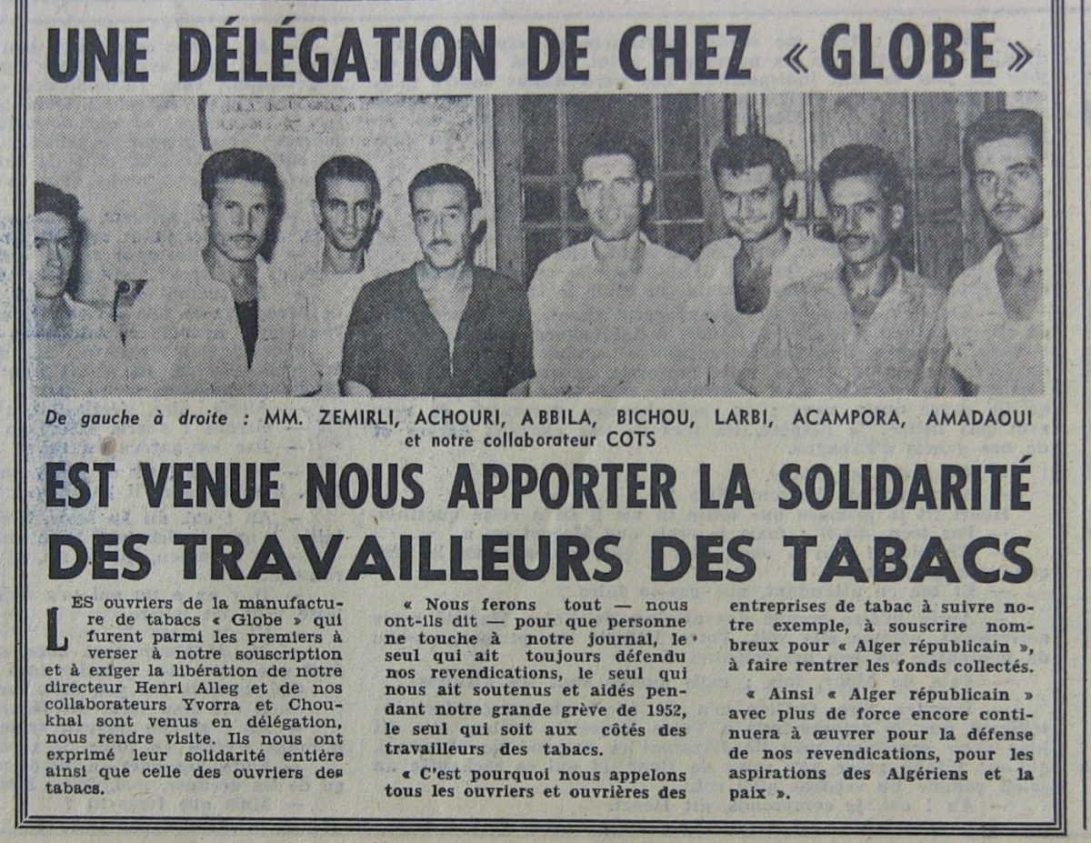 1952 — إضراب عمال التبغ. على اليمين، بيار كوتس و جورج أكامبورا.