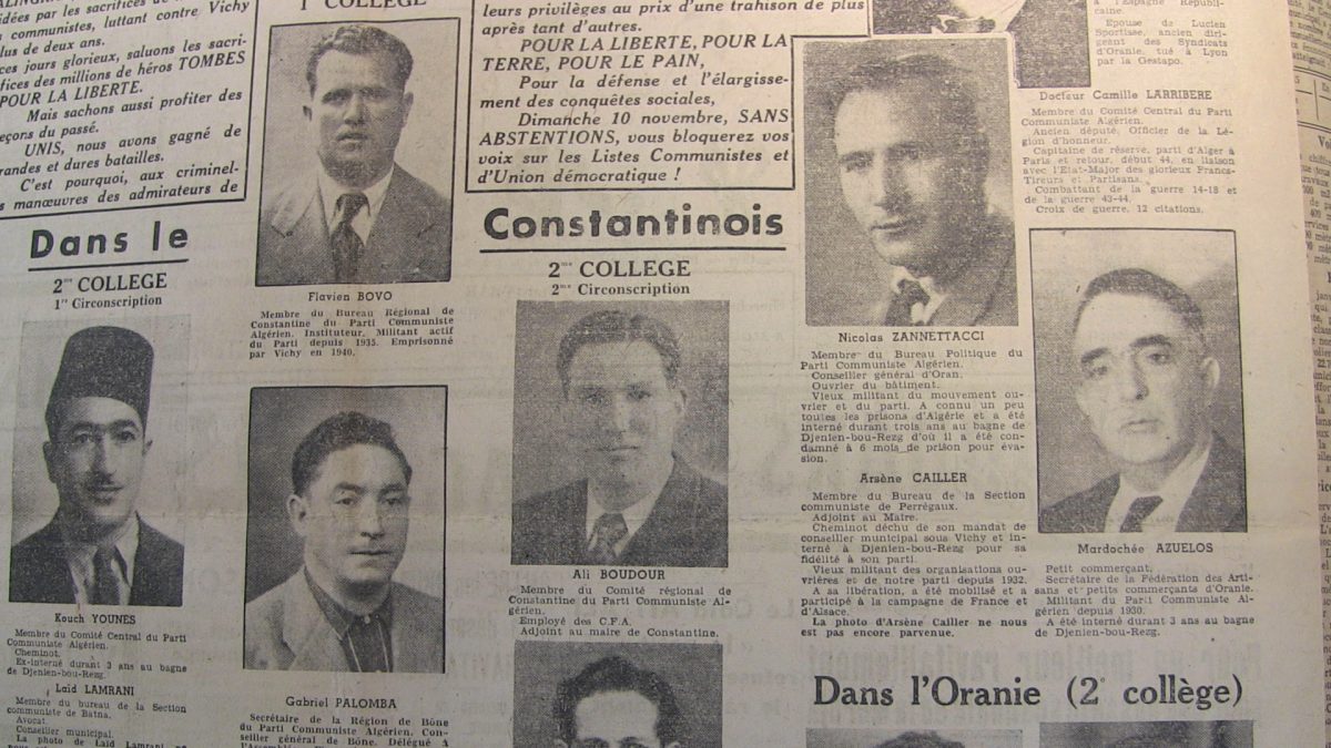 1947 — قائمة الحزب الشيوعي الجزائري في الإنتخابات البلدية.