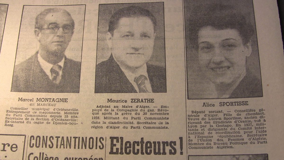 1947 — على اليمين، أليس سبورتيس، موريس زرات و مارسال مونتاني.